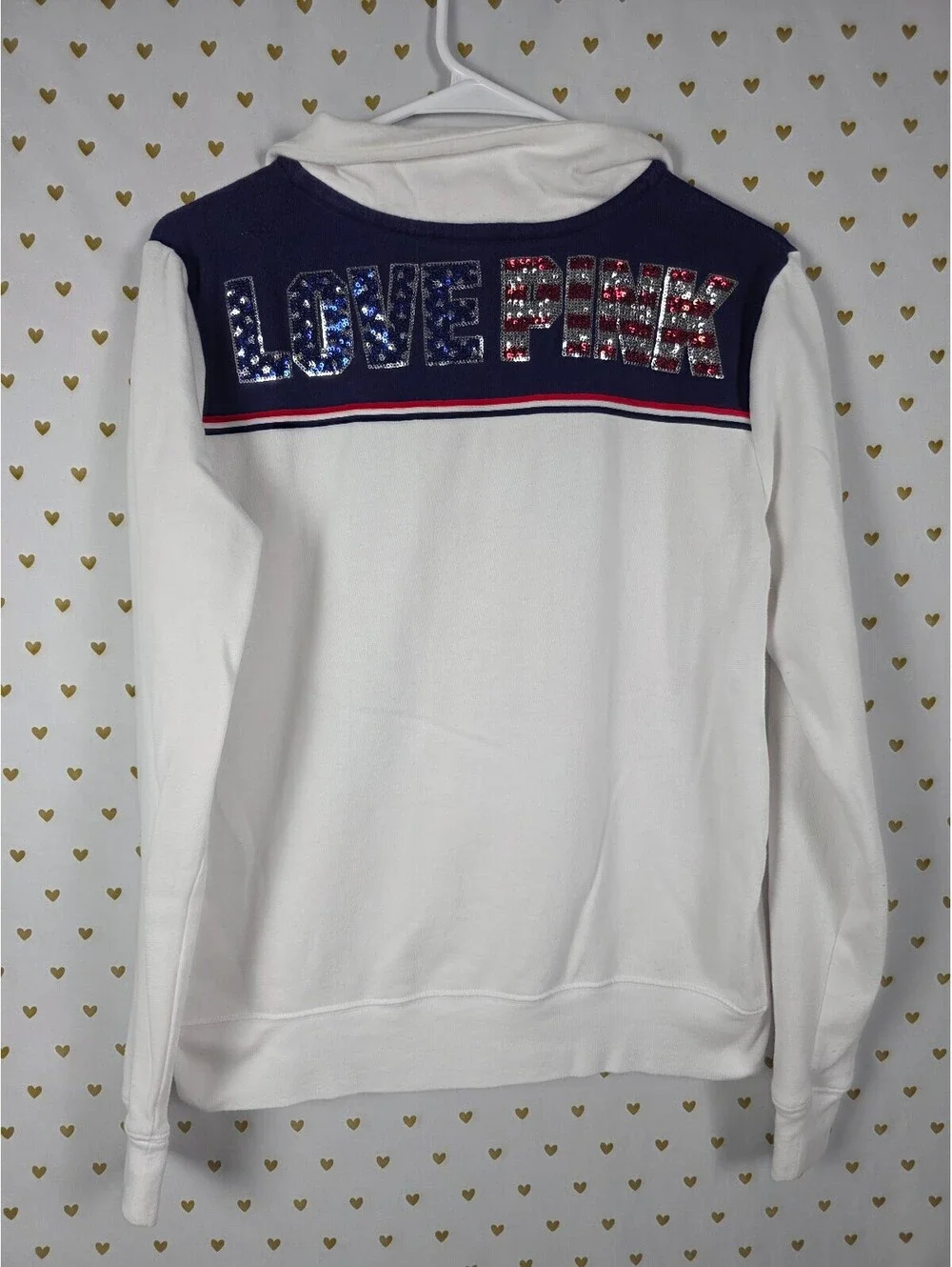 Victorias Secret Pink USA BLING America Quarter Zip Sweater Shirt MEDIUM